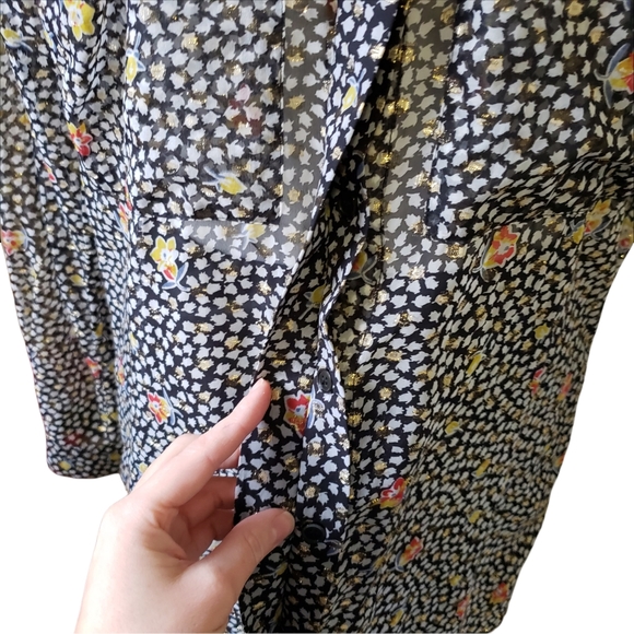 Patterson J Kincaid small black floral sheer long sleeve button down shirt - Picture 3 of 13